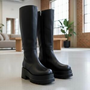 Women’s Platform Knee-High Boots Size 5 | 4.5” Chunky Heel | Vegan Leather